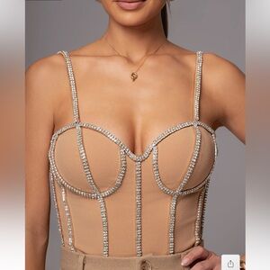JLUXLABEL Nude Rhinestone-Trim Bustier Top